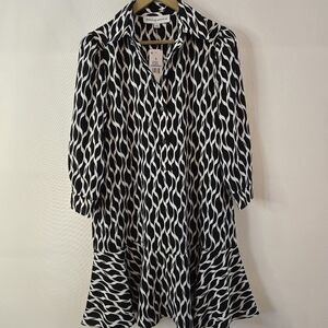 Emma & Michele NWT Size S Blk & White Patterned Women's L/Sl Half Button Dress